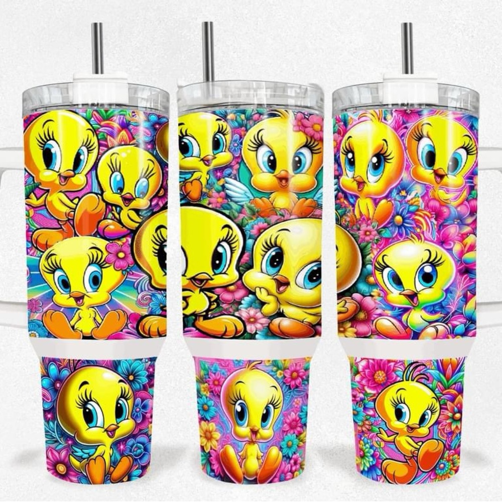 40oz Stanley style Travel tumbler with Tweetie Design.